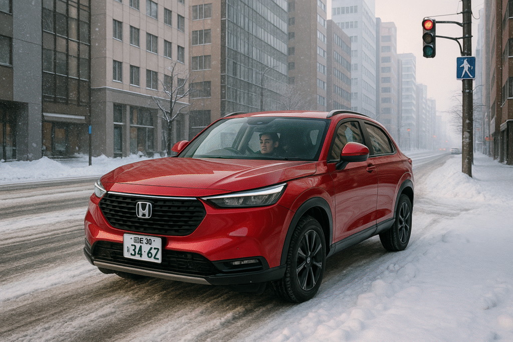 ホンダヴェゼル 雪道交差点