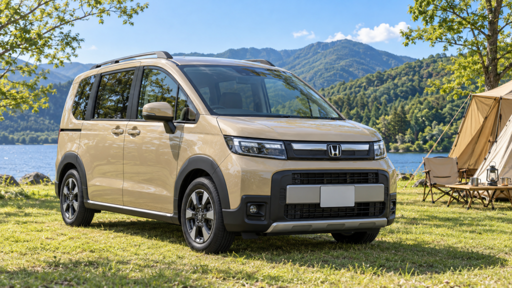 Honda Freed Crosstar at a Lakeside Campsite